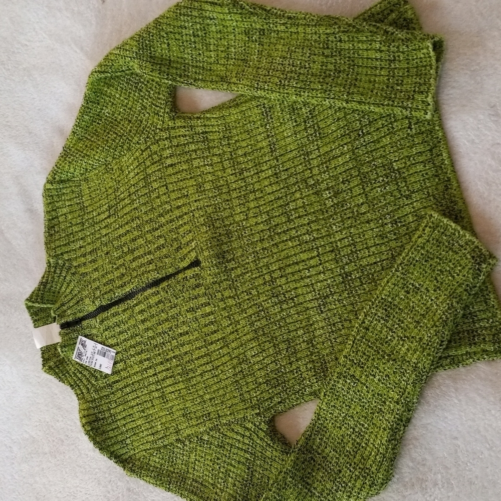 NWOT Vintage 90s Y2K Coolwear Lime Green & Black Quarter Zip Sweater